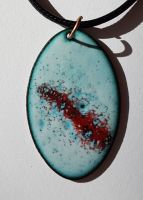 Turquoise, white and poppy red pattern necklace