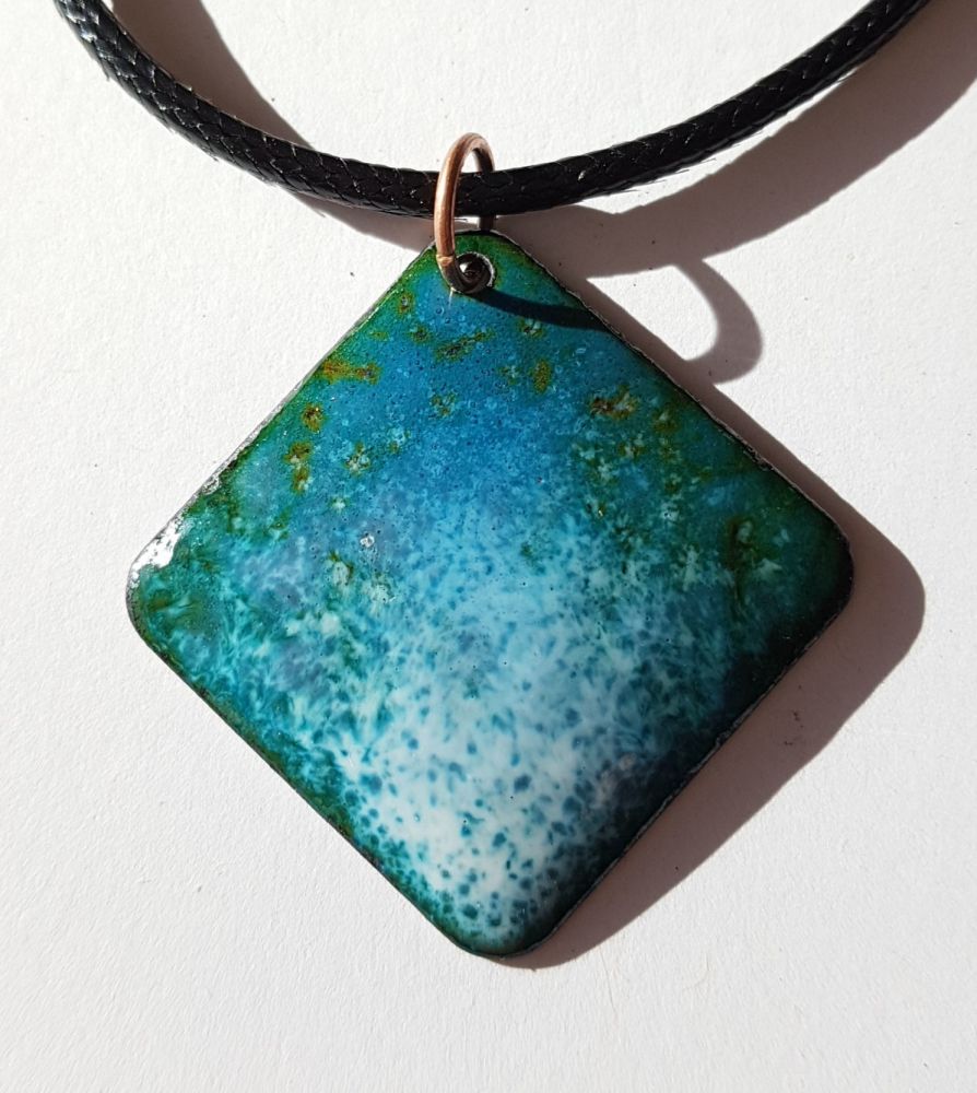 Teal and green with white fluid speckles necklace