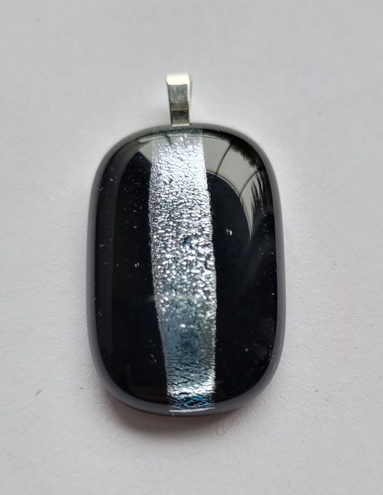Dichroic stripe - long black glass with silver sparkly stripe