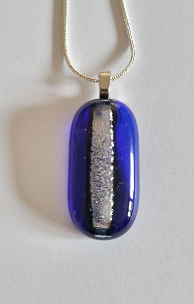 Dichroic stripe - long cobalt blue with silver sparkly stripe