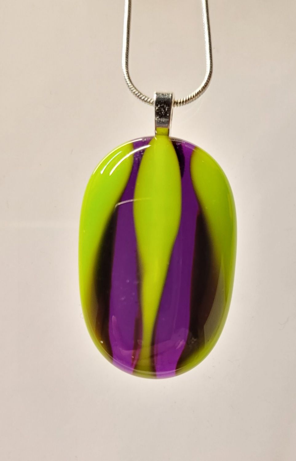 Purple and lime wavy pebble pendant