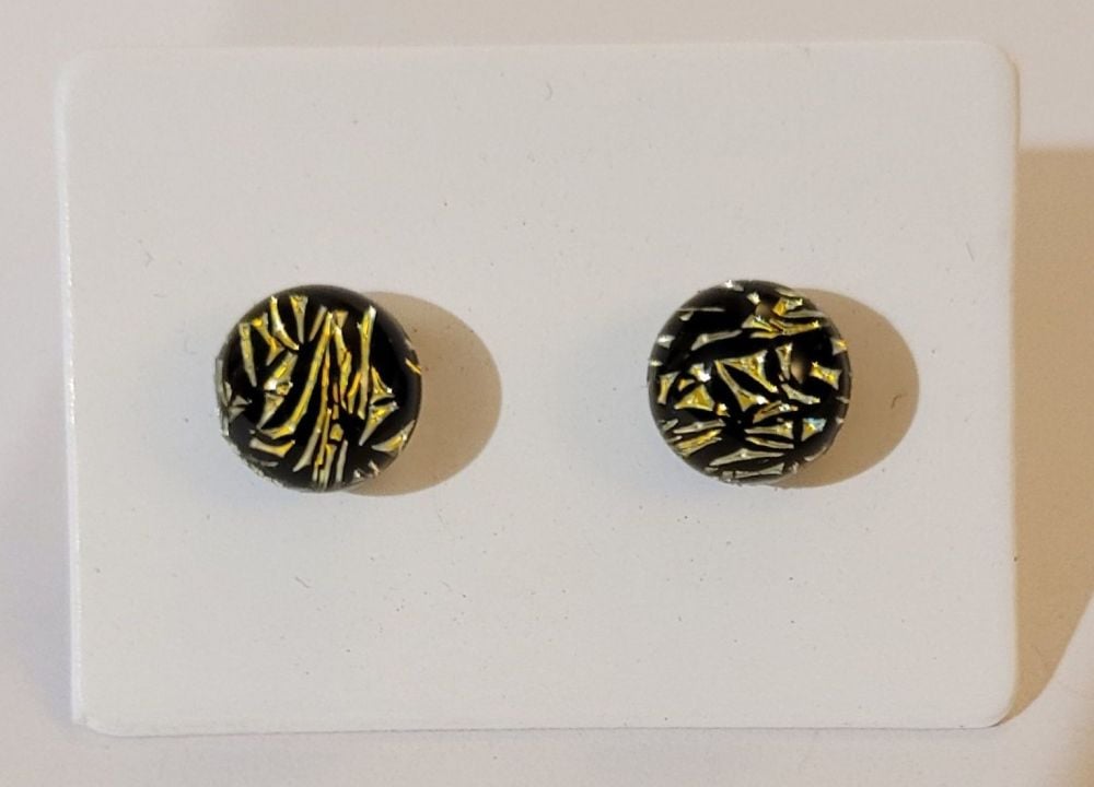 Crackle - gold and black sparkly stud earrings