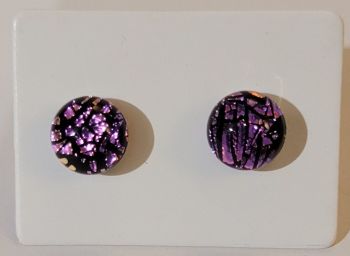 Crackle - magenta pink and black sparkly stud earrings