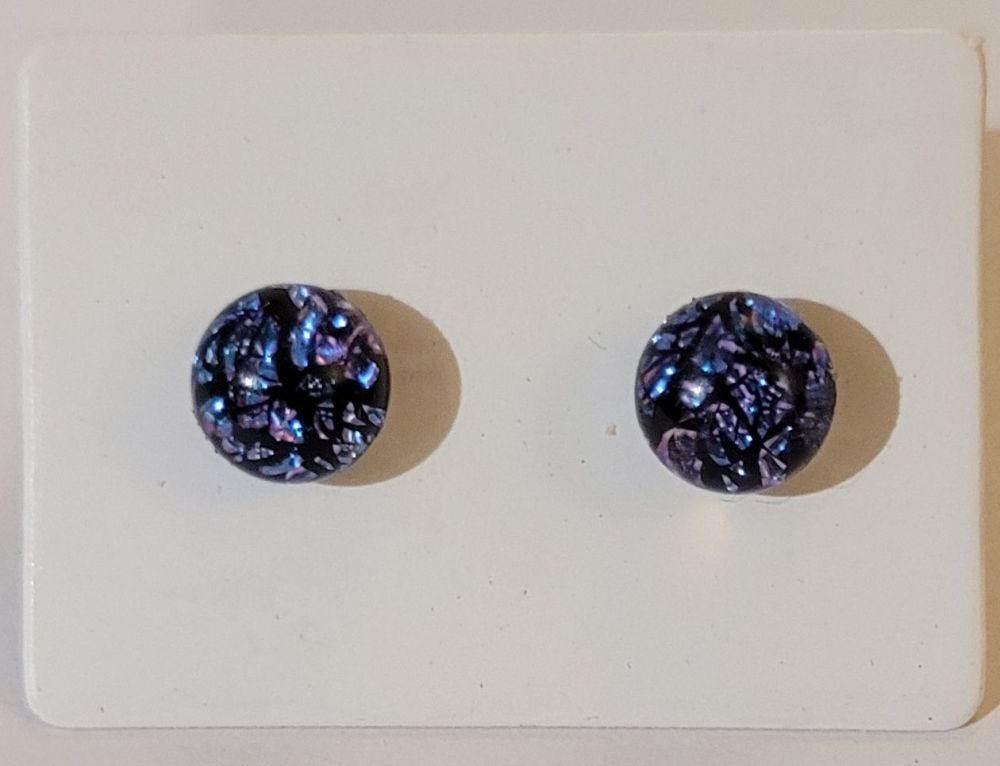 Crackle - blue and mauve sparkly stud earrings