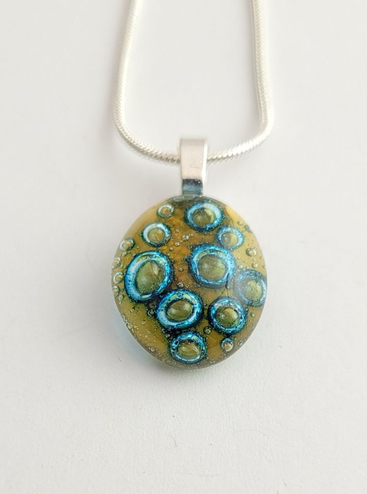 Bubbles - Amber yellow with blue bubbles small pendant