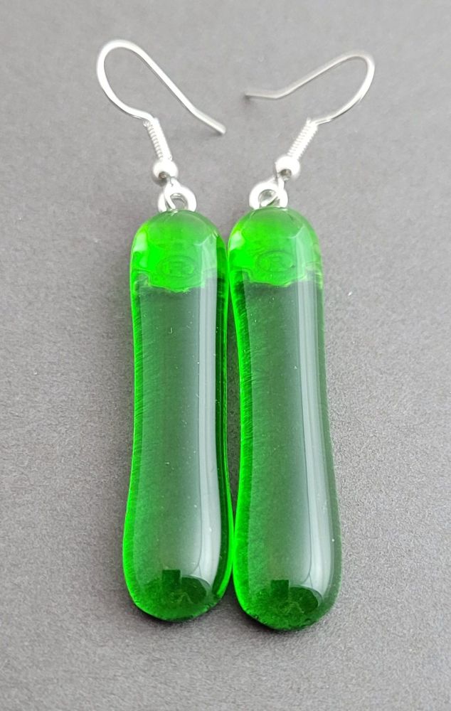 Recycled Tanqueray gin bottle long earrings