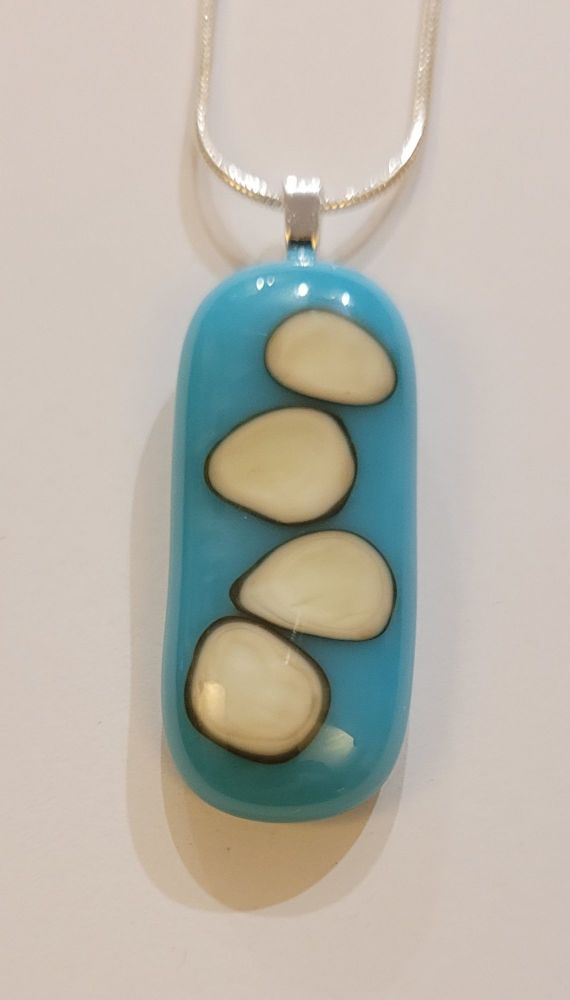 Turquoise and vanilla rocks long pendant