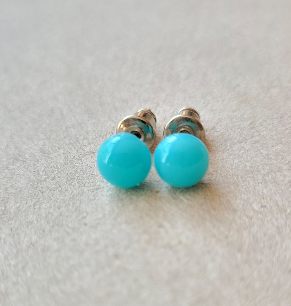 Turquoise blue opaque glass stud earrings