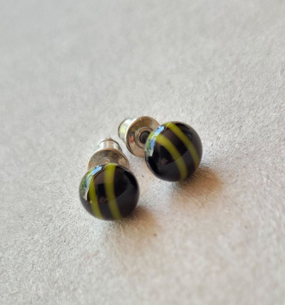 Tiny yellow and black bees - glass stud earrings