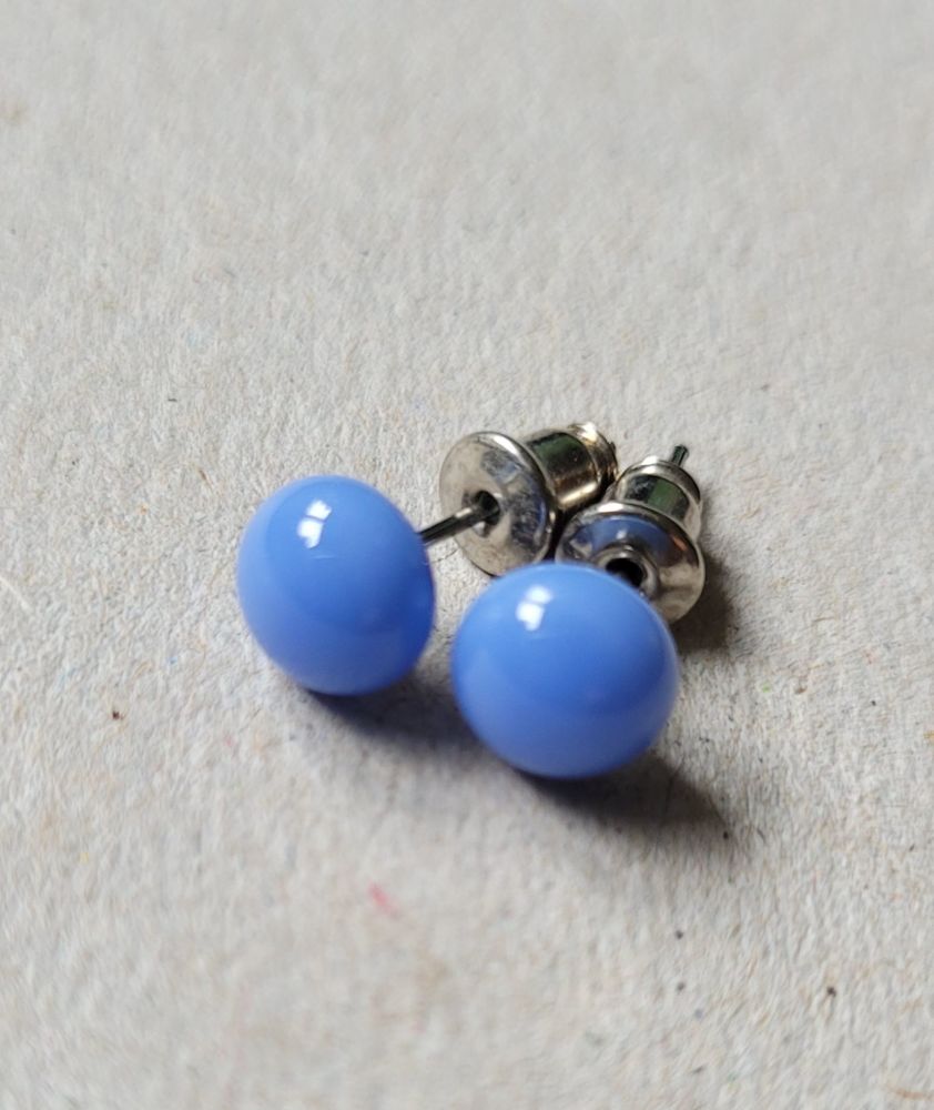 Periwinkle blue opaque small glass stud earrings