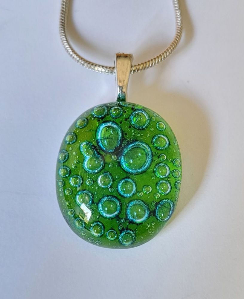 Bubbles - Lime green with blue bubbles small pendant
