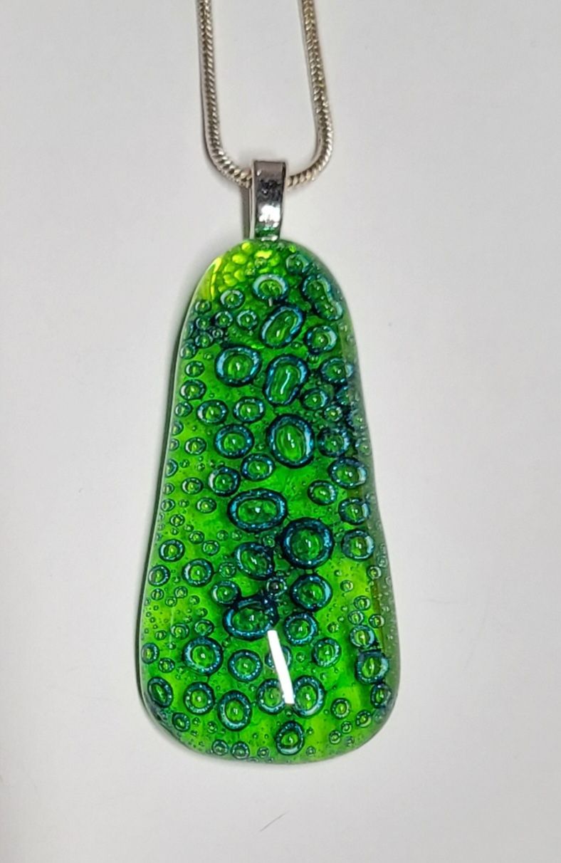 Bubbles - Lime green bubbles glass triangular pendant