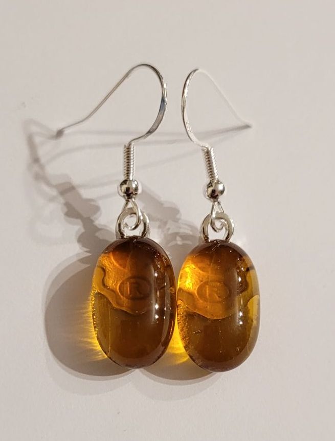 Amber transparent glass drop earrings