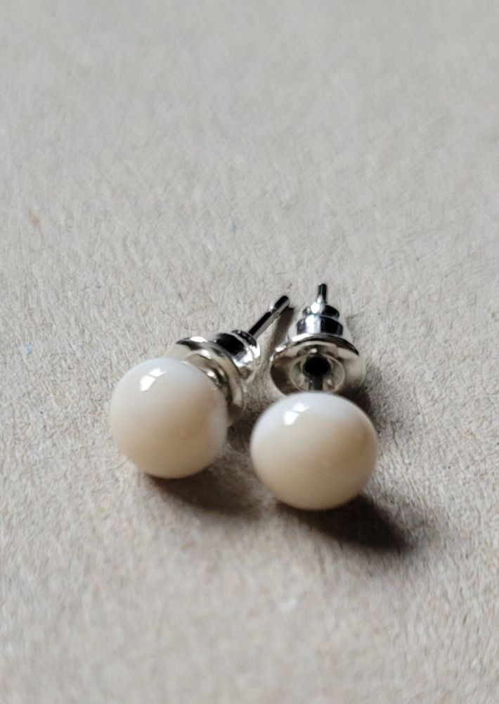 Cream opaque glass tiny stud earrings