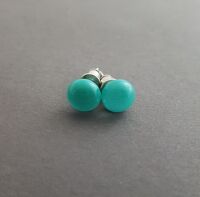 Teal blue opaque glass small stud earrings