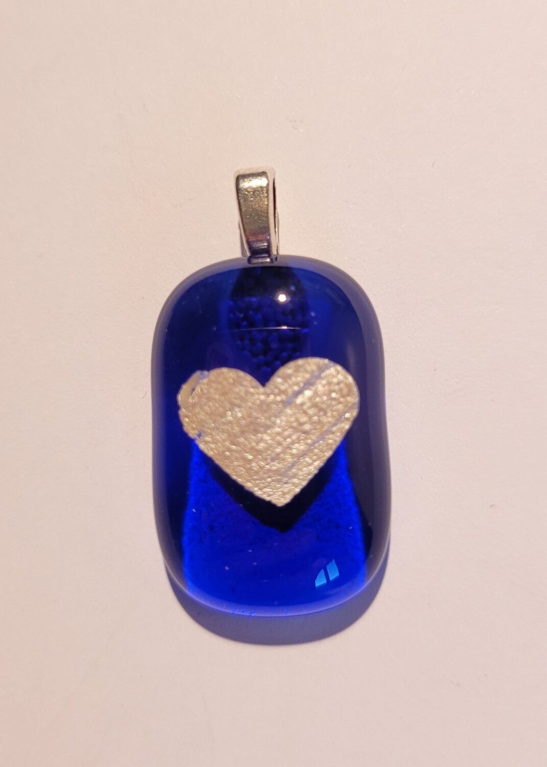 Cobalt blue pendant with silver mica heart