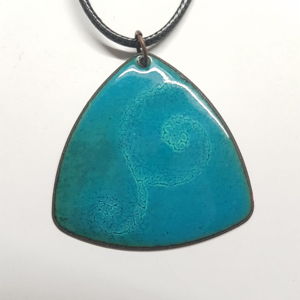 Turquoise swirl on teal blue enamelled necklace