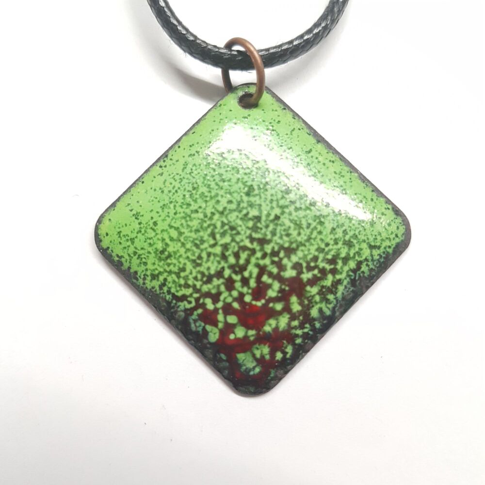 Lime green with deep maroon red speckle necklace