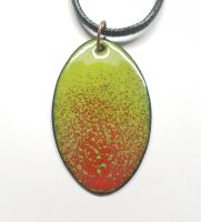 Lime green with orange-red speckles oval necklace