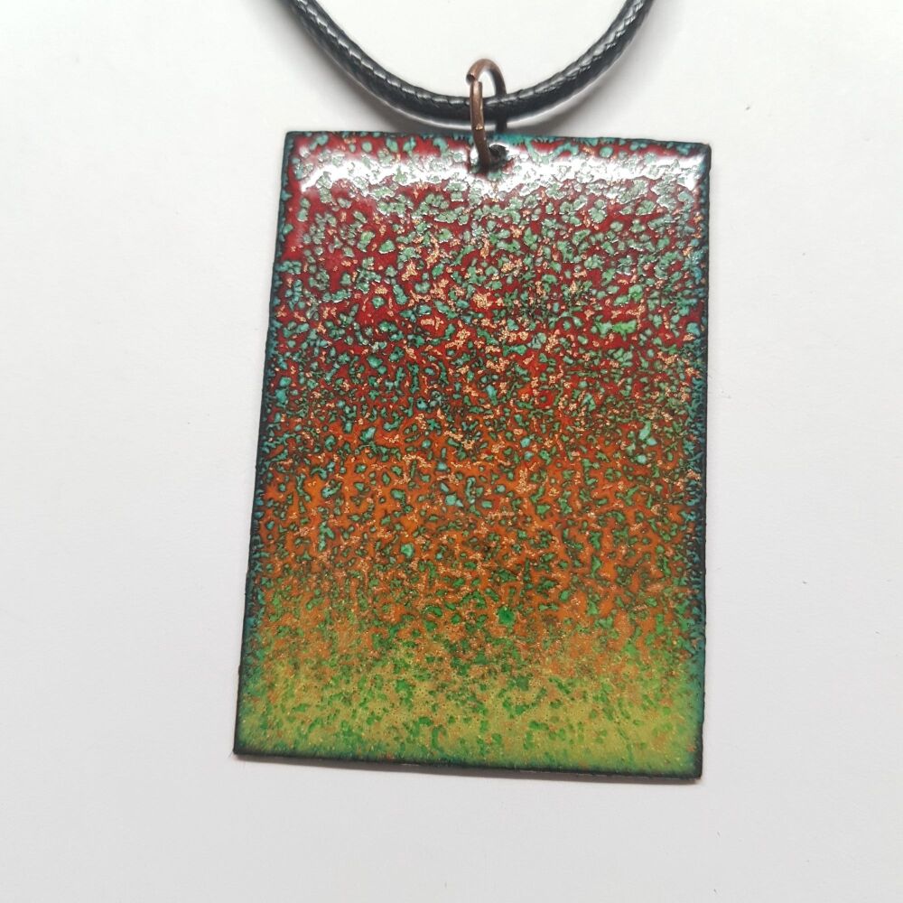 Lime green fading into orange and poppy red speckles necklace