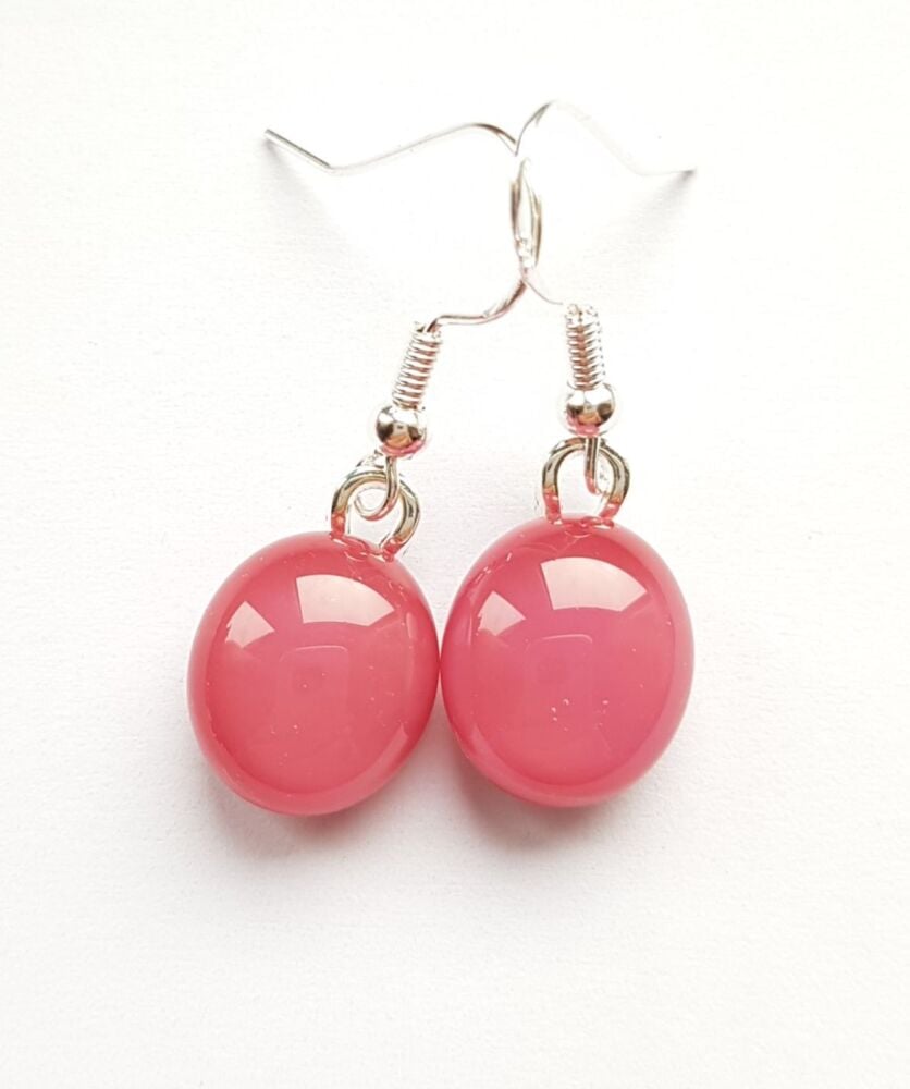 Dusky raspberry pink opaque glass drop earrings