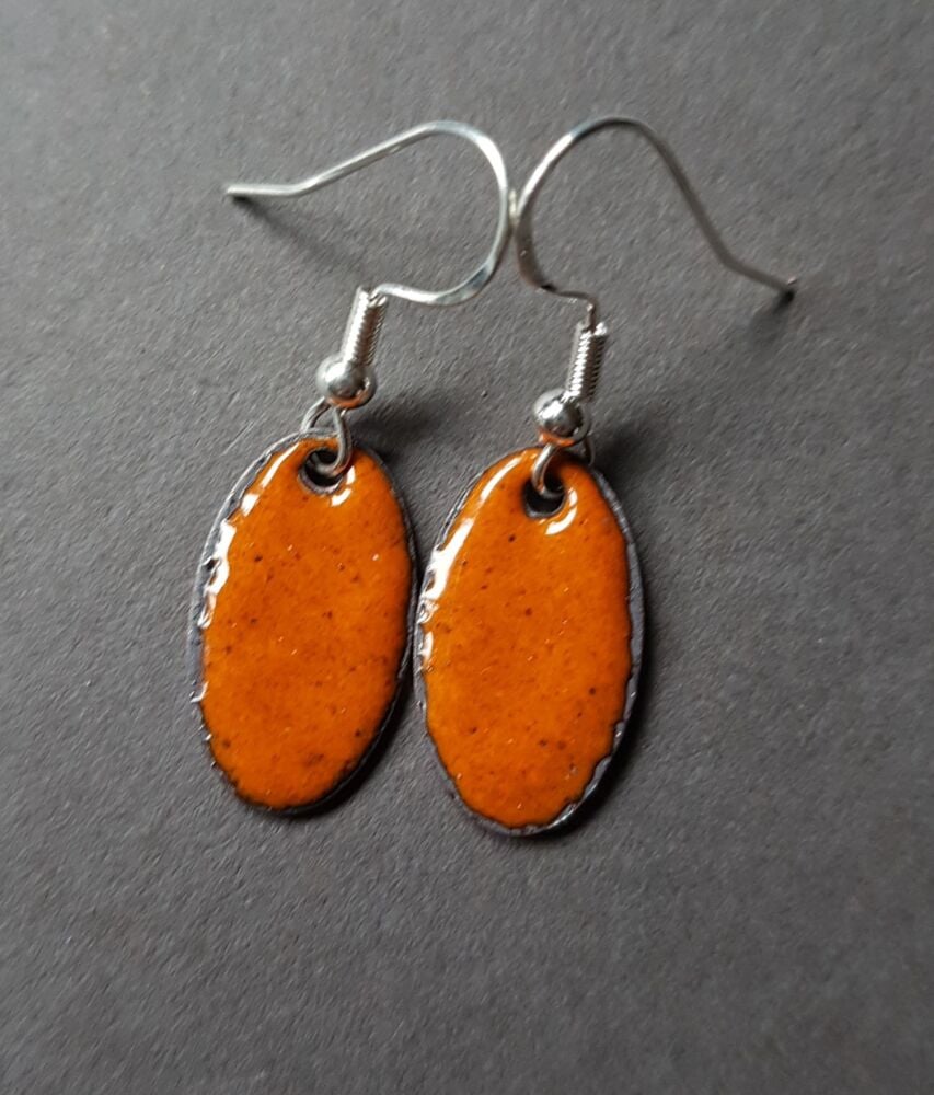 Dark orange enamelled earrings