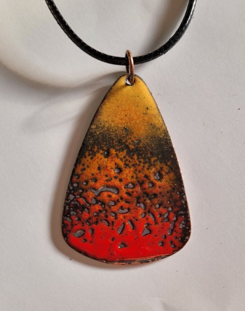 Wine red fading through orange to mustard yellow necklace with texture