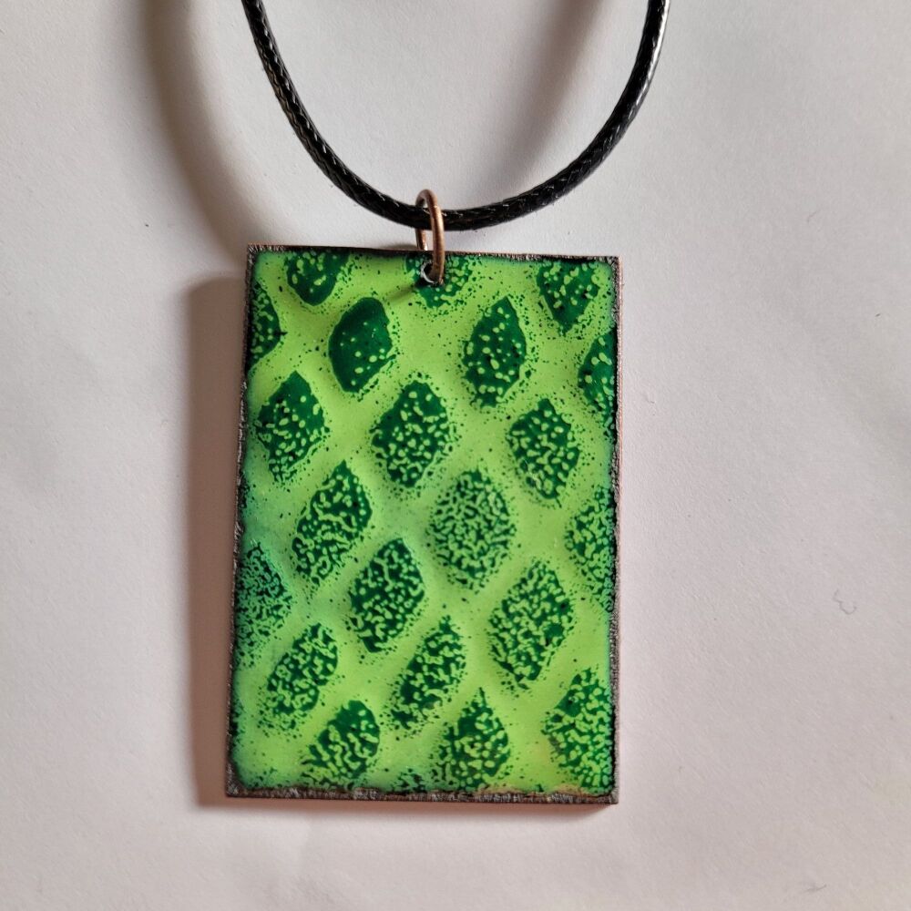 Lime green with dark green abstract pattern necklace