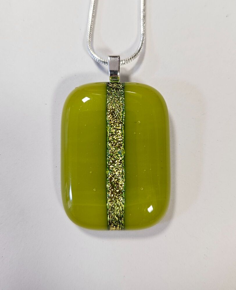 Dichroic stripe - medium avocado green with gold sparkly stripe