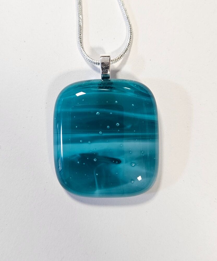 Swirly peacock blues large squared pendant