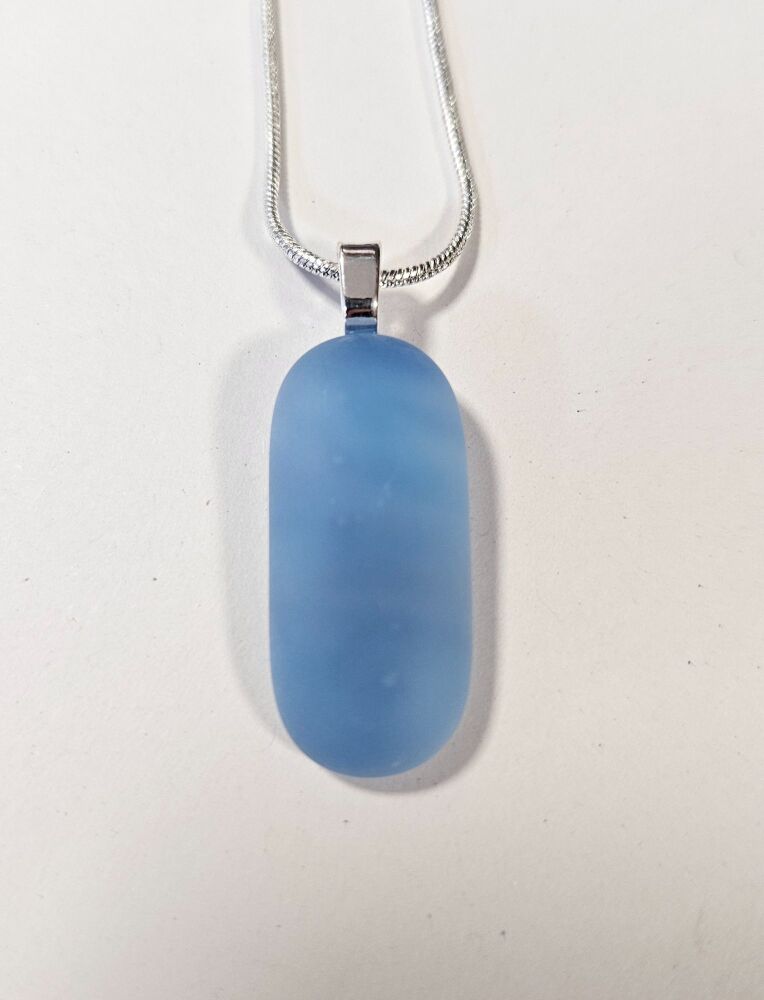 Frosted "sea glass" effect blue swirly pendant