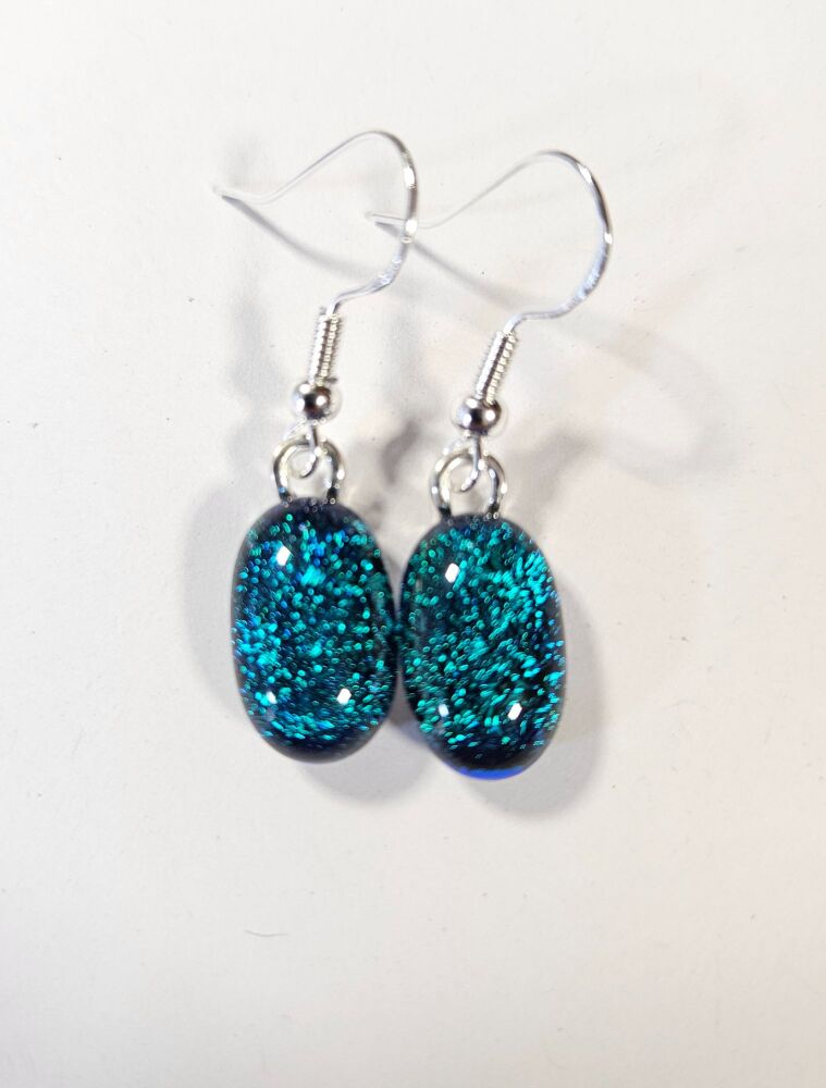 Dichroic - aquamarine blue dichroic sparkly drop earrings