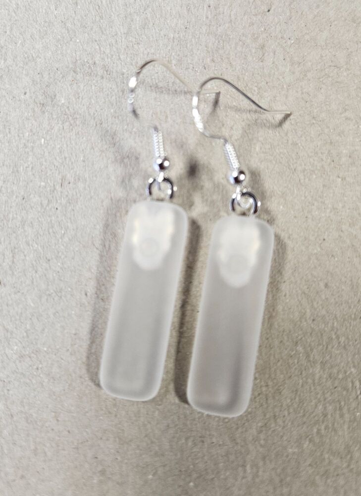 Frosted "sea glass" effect clear flat long earrings