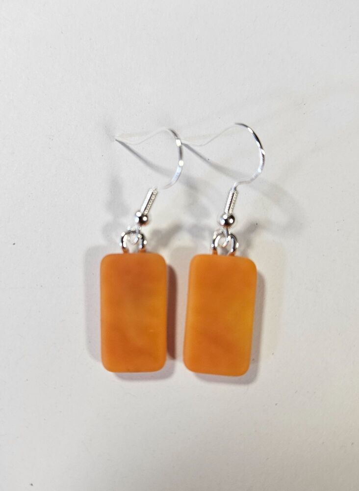 Frosted "sea glass" effect orange flat earrings