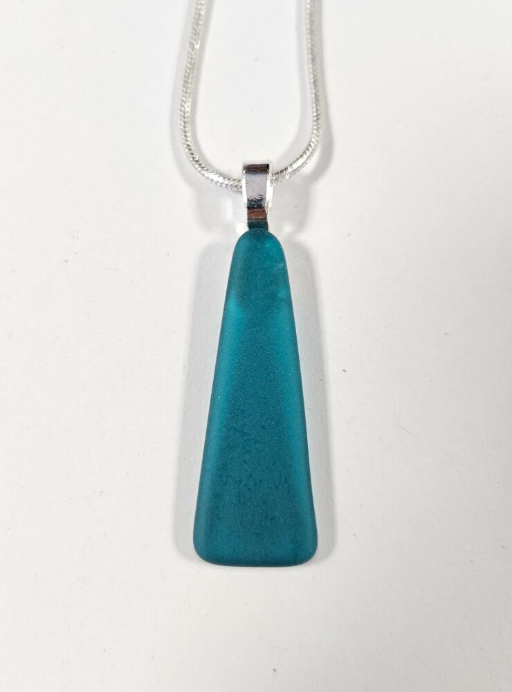 Frosted "sea glass" effect opaque teal flat triangular pendant