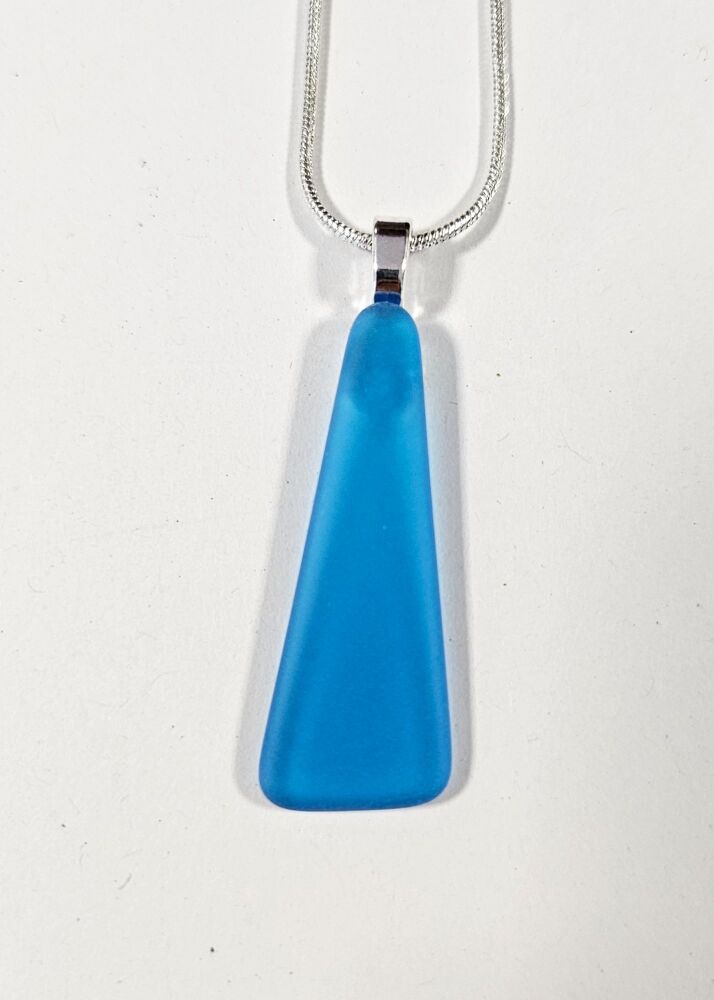 Frosted "sea glass" effect opaque turquoise flat triangular pendant
