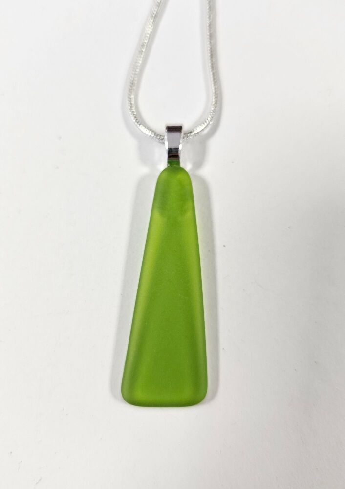 Frosted "sea glass" effect opaque lime green flat triangular pendant
