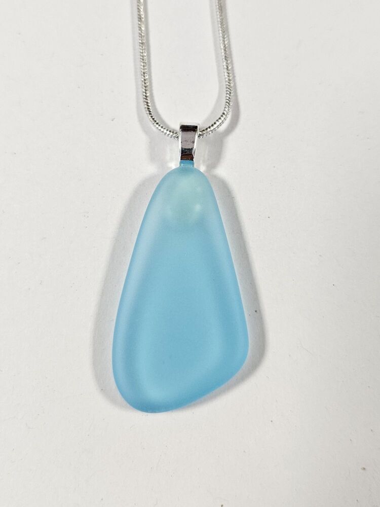 Recycled Bombay Sapphire gin bottle triangular pendant with frosted for a "sea glass" effect