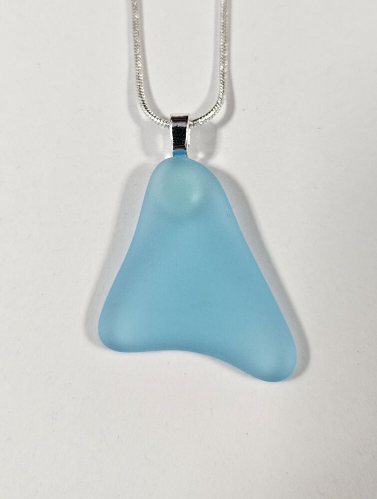 Recycled Bombay Sapphire gin bottle triangular pendant with frosted for a "sea glass" effect