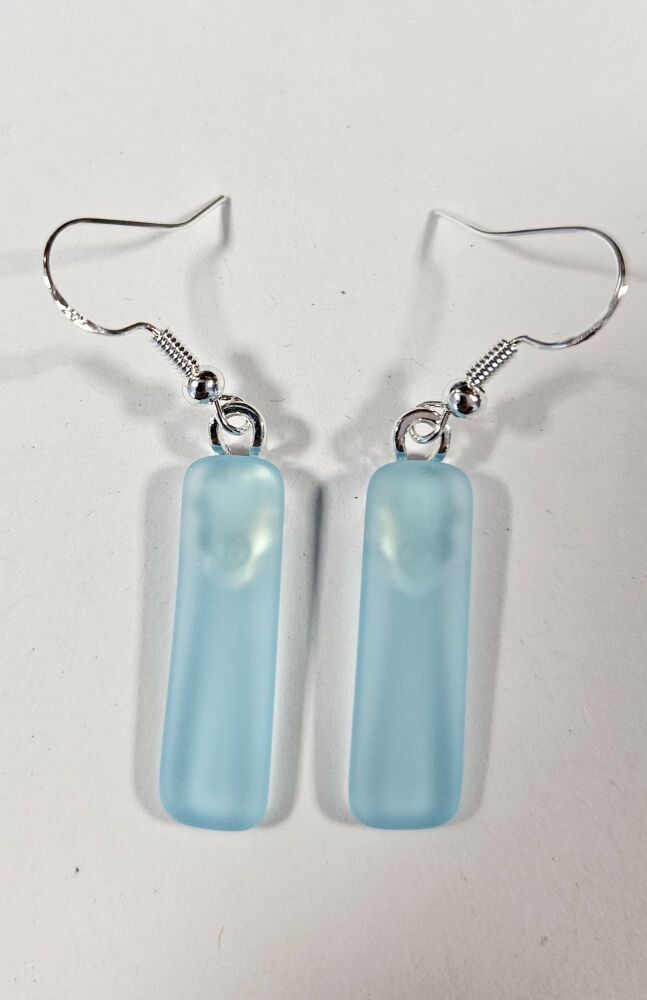 Frosted "sea glass" effect Recycled Bombay Sapphire gin bottle flat slim earrings