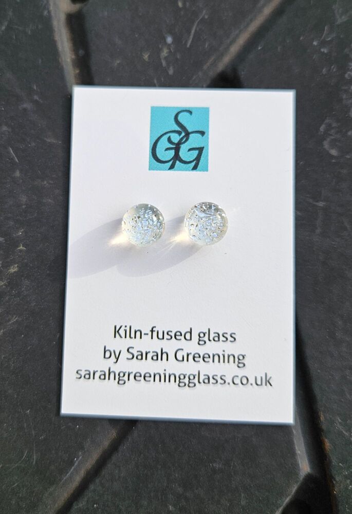 Clear Dichroic - clear silvery sparkly stud earrings