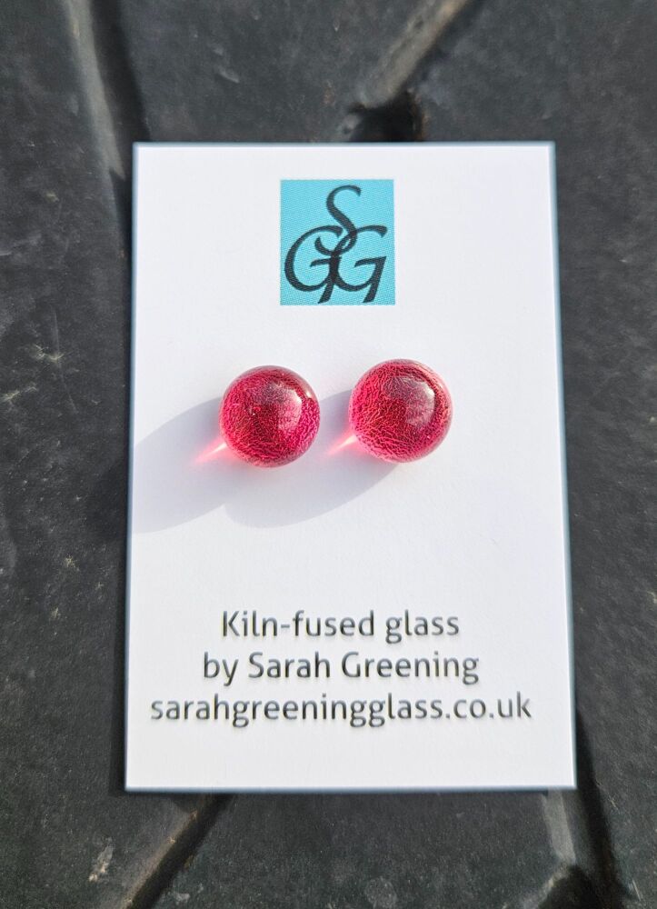 Clear dichroic - cerise pink sparkly stud earrings