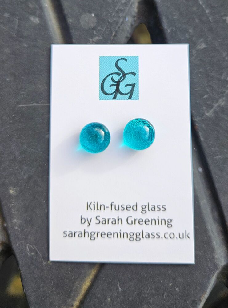 Clear dichroic - peacock blue sparkly stud earrings