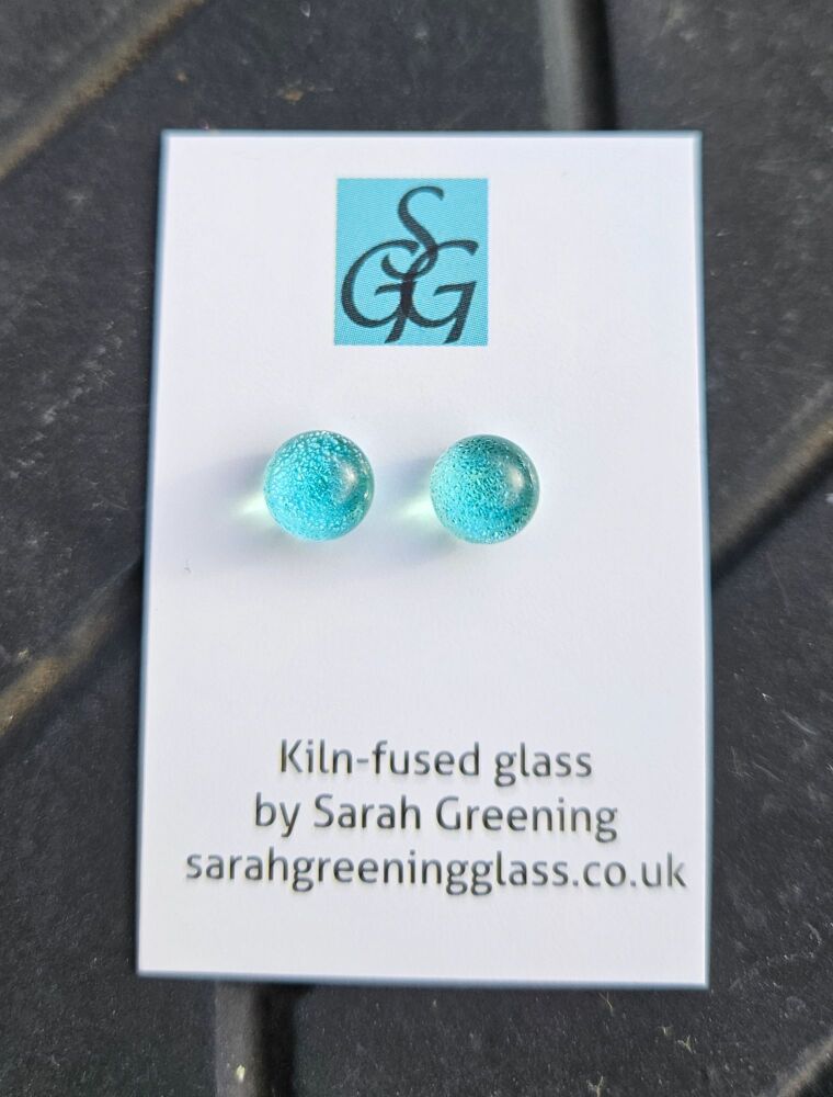 Clear dichroic - aqua blue sparkly stud earrings