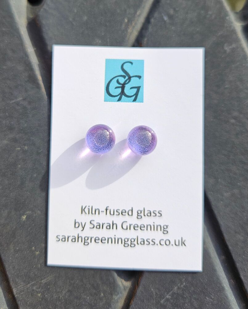 Clear dichroic - mauve sparkly stud earrings