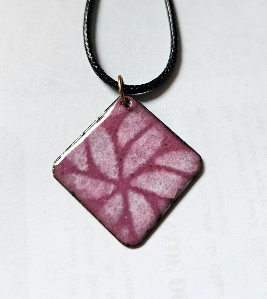 Deep pink with speckly white abstract leaf pattern necklace