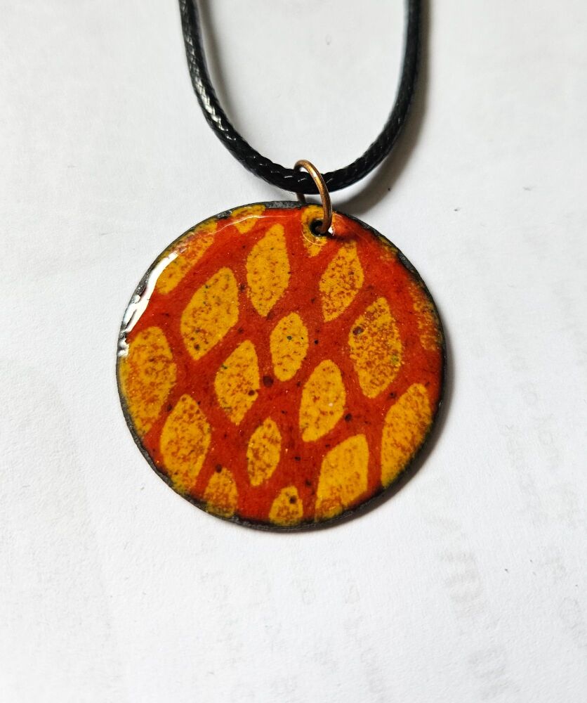 Orange red with orange pattern enamelled necklace