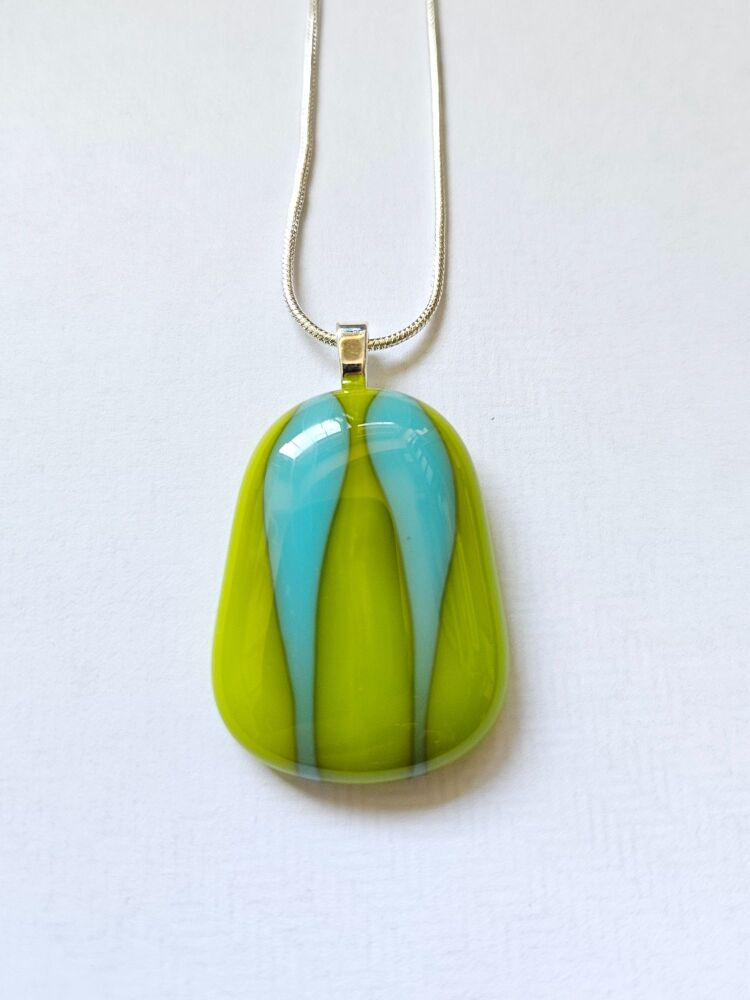 Turquoise and lime wavy pebble pendant