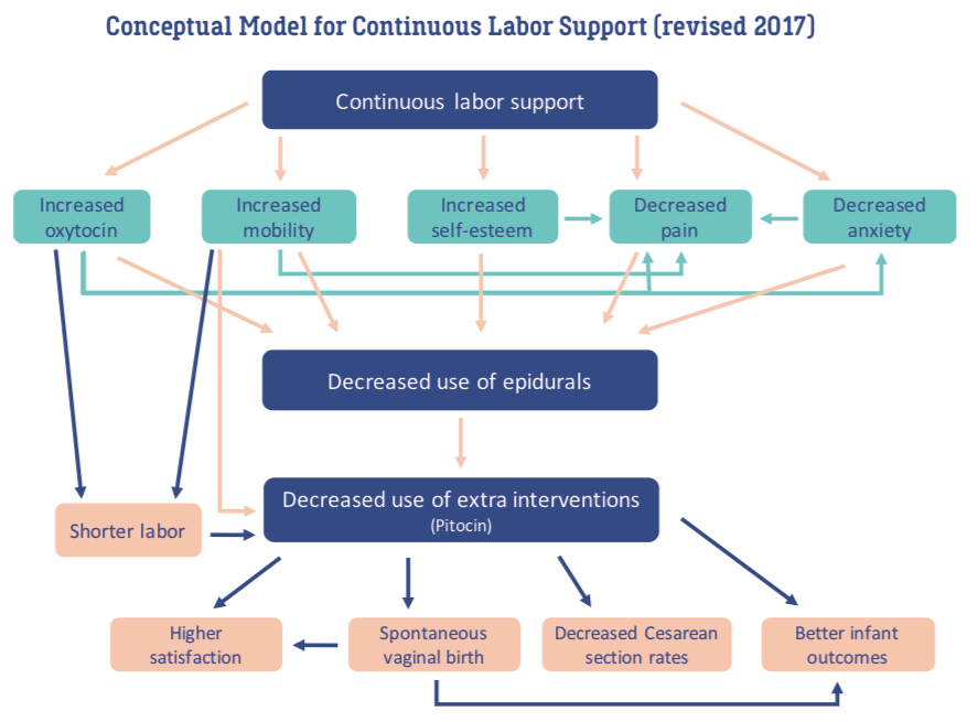 Image showing a flow chart of the benefits of continuous support in labour.