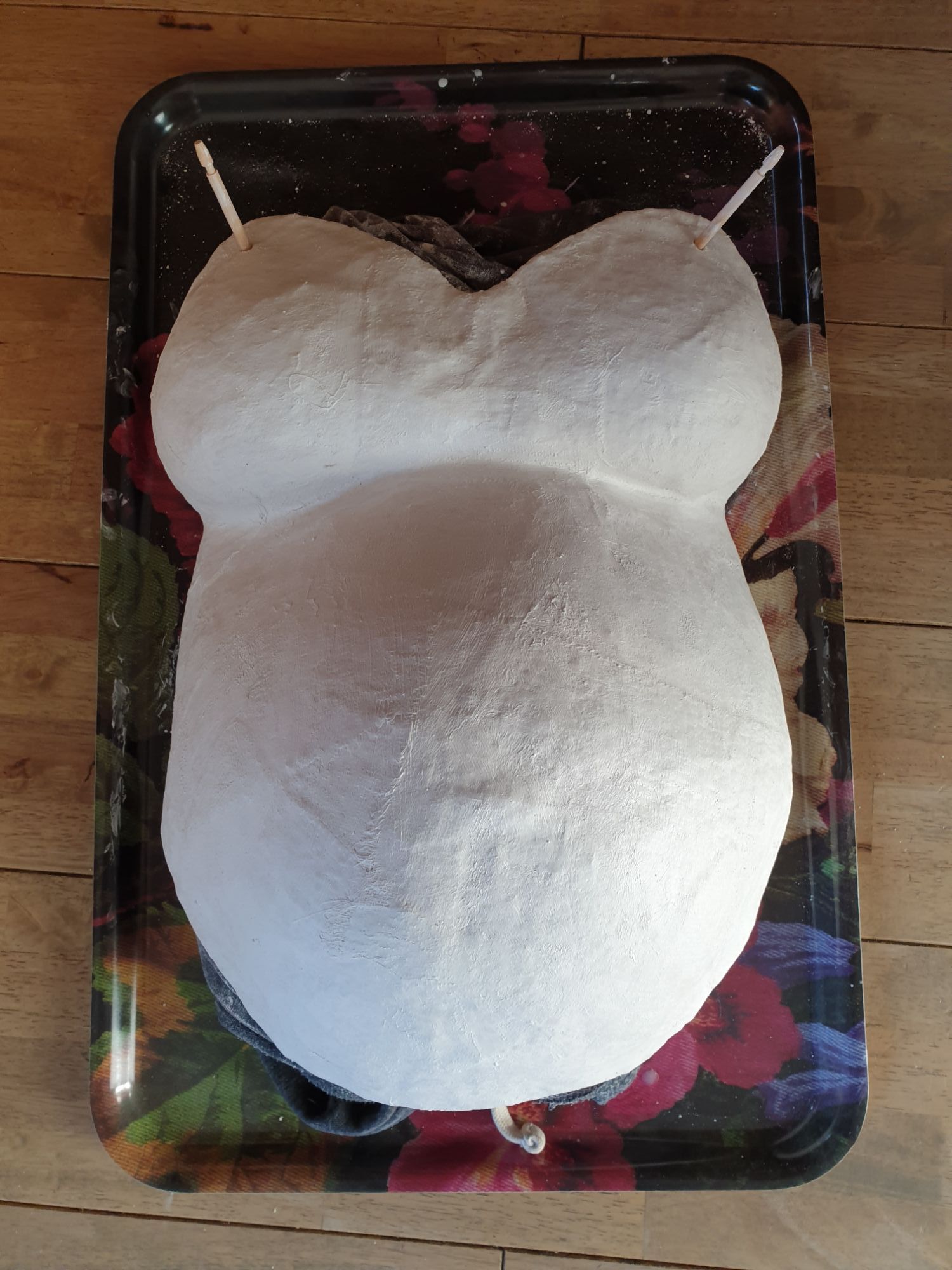 Shaped cast drying on a trya, taken from above this time.